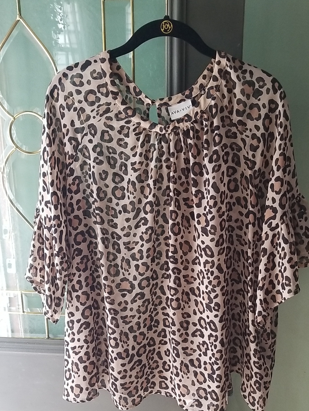 Ava & Viv Taupe Leopard Print Blouse with Black Spots